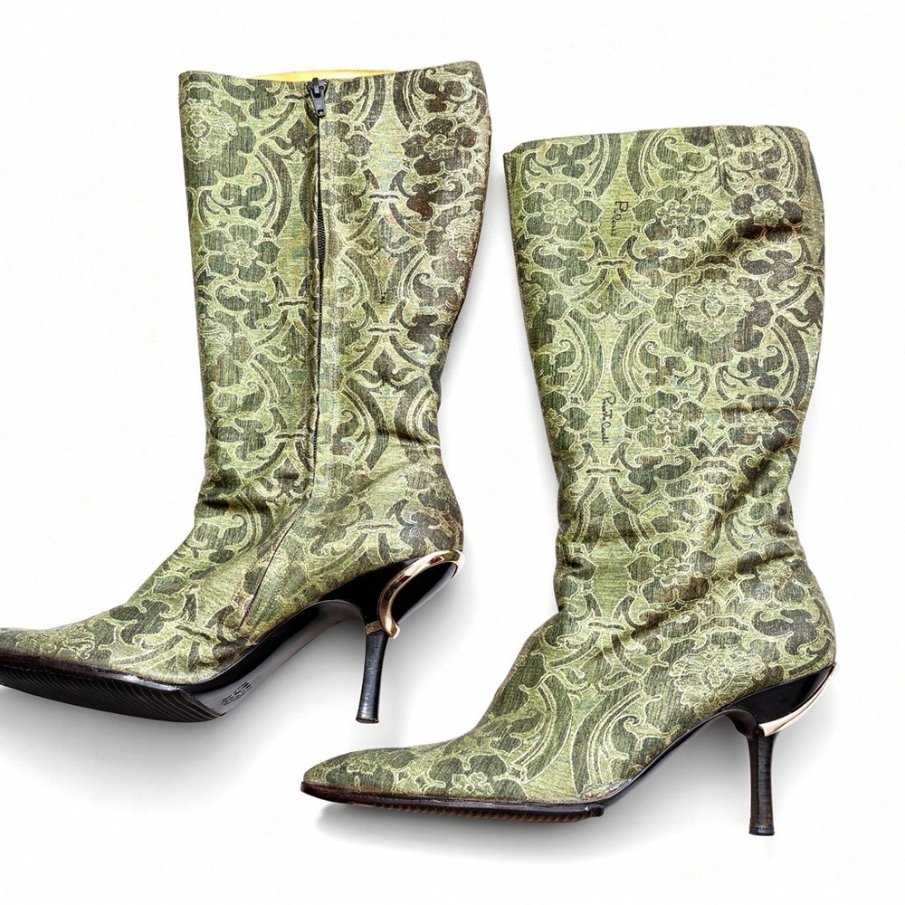 Roberto Cavalli Early-2000s Gold Baroque Brocade Boots – Rare Archive Pair